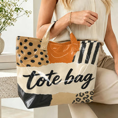 Striped Letters Tote Bag Retro Paper Tearing and Wind Printing