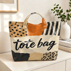 Striped Letters Tote Bag Retro Paper Tearing and Wind Printing