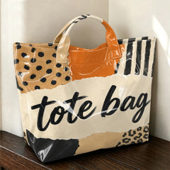 Striped Letters Tote Bag Retro Paper Tearing and Wind Printing