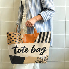 Striped Letters Tote Bag Retro Paper Tearing and Wind Printing