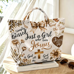 Faith Inspired Floral Print Tote Bag Girl Who Loves Jesus Handbag