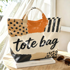 Striped Letters Tote Bag Retro Paper Tearing and Wind Printing