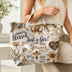 Faith Inspired Floral Print Tote Bag Girl Who Loves Jesus Handbag