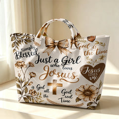 Faith Inspired Floral Print Tote Bag Girl Who Loves Jesus Handbag