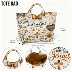 Faith Inspired Floral Print Tote Bag Girl Who Loves Jesus Handbag