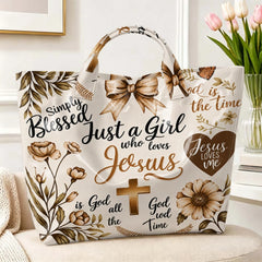 Faith Inspired Floral Print Tote Bag Girl Who Loves Jesus Handbag