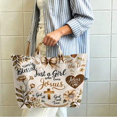 Faith Inspired Floral Print Tote Bag Girl Who Loves Jesus Handbag