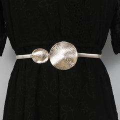 Metal Gold Silver Spring Elastic Waist Chain Round Buckle Circle