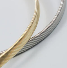 Metal Gold Silver Spring Elastic Waist Chain Round Buckle Circle