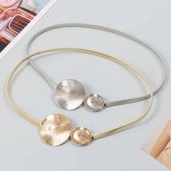 Metal Gold Silver Spring Elastic Waist Chain Round Buckle Circle