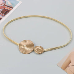 Metal Gold Silver Spring Elastic Waist Chain Round Buckle Circle
