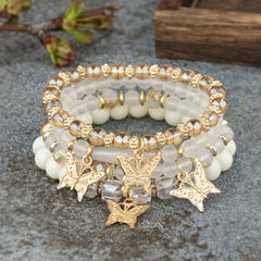 4Pcs Trendy Butterfly Beaded Bracelet Set For Women Pink Acrylic