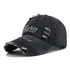 Unisex High Quality Vintage New York NY Denim Baseball Cap with Distressed