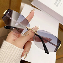 Rimless Oval Sunglasses Women UV400 Oversized Gradient Goggles Female