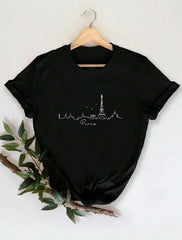2026 Fashion New Arrival Women Vacation‑Style Graphic Tee, White Paris