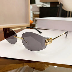 Rimless Oval Sunglasses Women UV400 Oversized Gradient Goggles Female