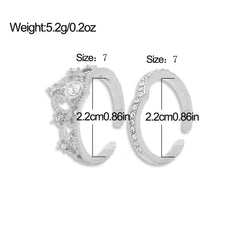 Stainless Steel Crystal Crown Adjustable Ring Vintage Rings Set