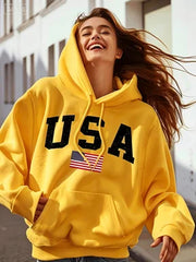 Women's USA Flag Print Hoodie Casual Long Sleeve Hooded