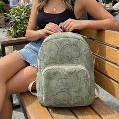 Gothic Skull Allover Print Women Fashion Backpack Corduroy Multi-pocket  Bag