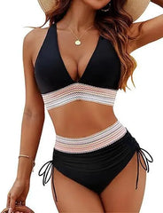 Summer Beachwear Women Textured Bikini Set Wide Shoulder Swimwear
