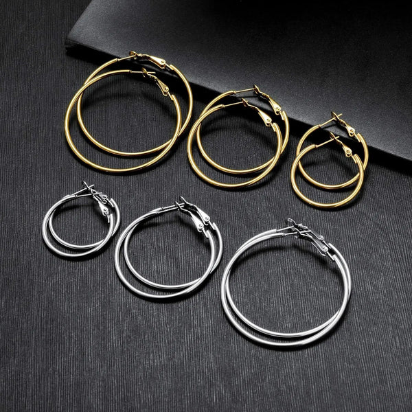 6 Pairs 316L Stainless Steel Hoop Earrings Gold Silver Hoops