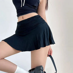 Y2k Style Mini Skirt Women High Waist Pleated Fitness Skirt Casual A-line
