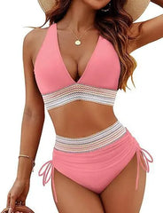 Summer Beachwear Women Textured Bikini Set Wide Shoulder Swimwear
