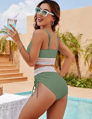 Summer Beachwear Women Textured Bikini Set Wide Shoulder Swimwear
