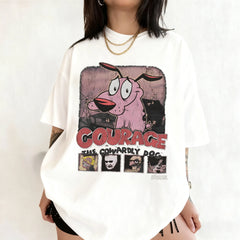 Vintage Courage The Cowardly Dog Cartoon Print Short Sleeve T-Shirt