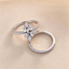 New 925 Sterling Silver 5CT Moissanite Horse Eye Ring Set for Women