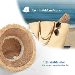 Women's Foldable Straw Sun Hat, Wide Brim Crochet Bucket Hat