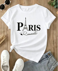 2026 Fashion New Arrival Women Vacation‑Style Graphic Tee, White Paris