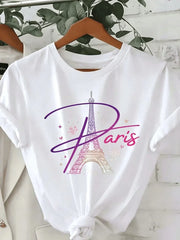 2026 Fashion New Arrival Women Vacation‑Style Graphic Tee, White Paris