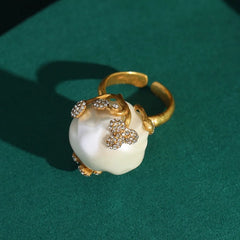 Vintage Big Baroque Imitated Pearl Wedding Rings For Women Gold