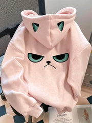Cartoon Grumpy Cat Print Hoodie For Women Creative Sweatshirt