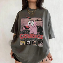Vintage Courage The Cowardly Dog Cartoon Print Short Sleeve T-Shirt