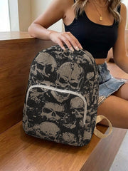 Gothic Skull Allover Print Women Fashion Backpack Corduroy Multi-pocket  Bag