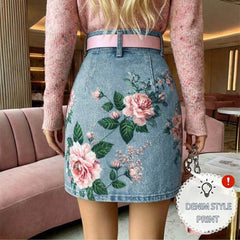 Women High Waist Floral Print Side Slit Mini Skirt Fashion Street Daily Bottom