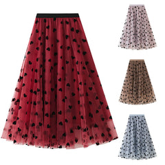 Women Elegant Lace Skirt Medium Long A Line Skirt Love Prints