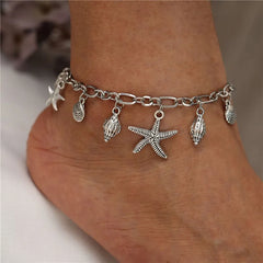 LETAPI Punk Vintage Silver Color Starfish Pendant Anklets for Women