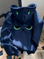 Cartoon Grumpy Cat Print Hoodie For Women Creative Sweatshirt