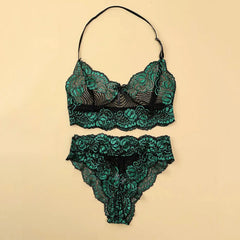 Lenceria Floral Lace Bra Set Women Transparent Lace Lingerie Set