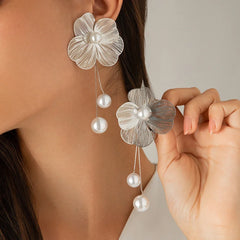 Romantic Flower Petal Long Tassel Drop Earrings for Women Trend