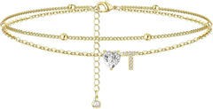 Waterproof CZ Ankle Bracelets for Women Heart Anklets Chain Beach Jewelry
