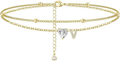 Waterproof CZ Ankle Bracelets for Women Heart Anklets Chain Beach Jewelry