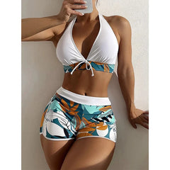 Halter Bikini Set Short Swimsuit Women High Waist Swimwear Beachwear