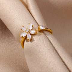 Opal Daisy Flower Rings for Women Opening Adjustable Gold Jewelry