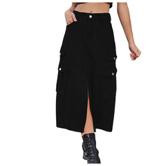 Vintage Women Cargo Skirts Y2K Streetwear A-Line Skirt