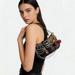 Y2K Punk Shoulder Bag For Women Retro Chain Rivet Underarm Handbag