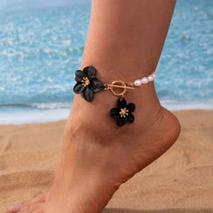 Gorgeous Faux Pearl Chic Flower Pendant Anklet for Women Foot Chain